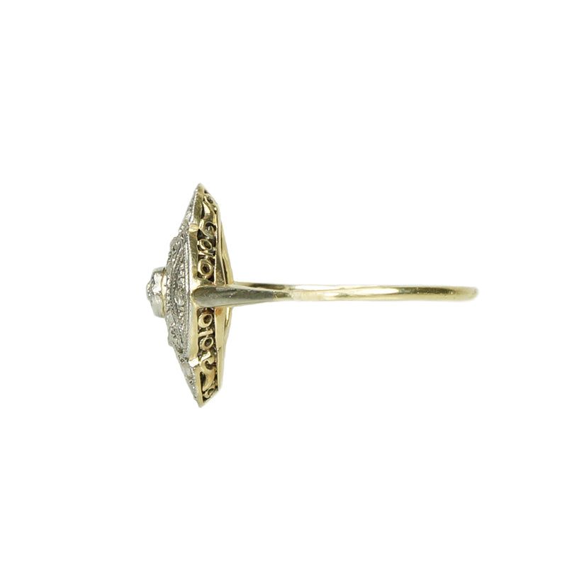 Rose Cut Diamond Platinum and 18k Gold Ring - Gem Set Love