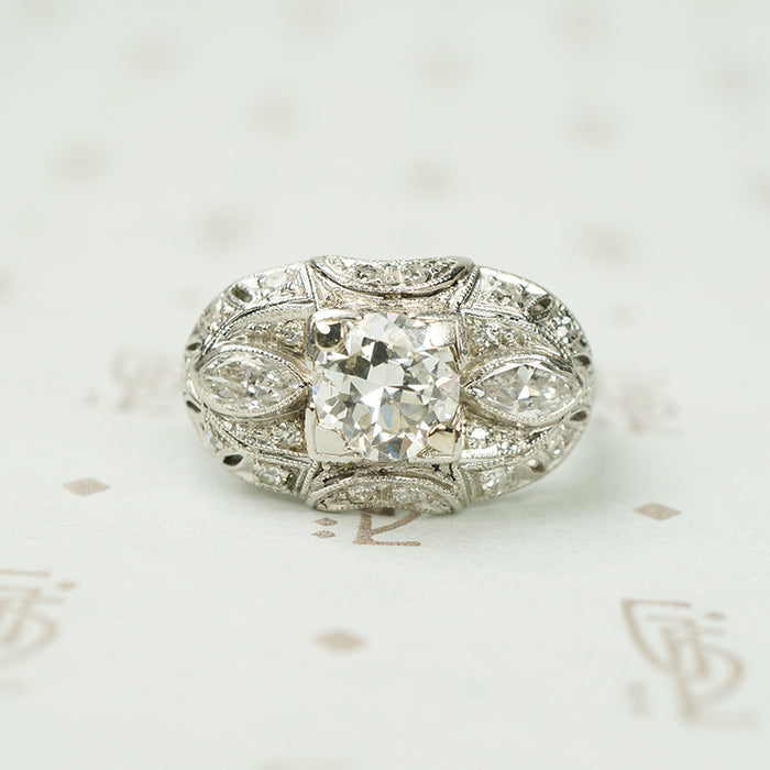 1930's Oval Platinum and Diamond Ring