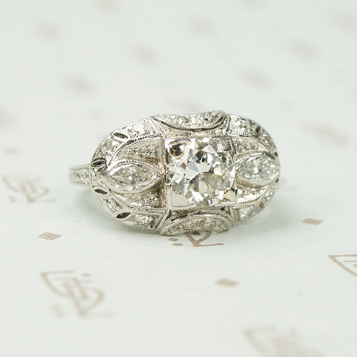 1930's Oval Platinum and Diamond Ring