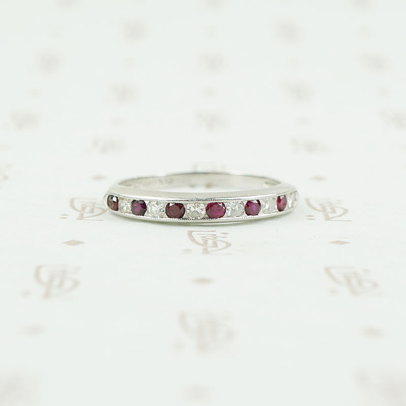 Platinum ruby and diamond band 1940's