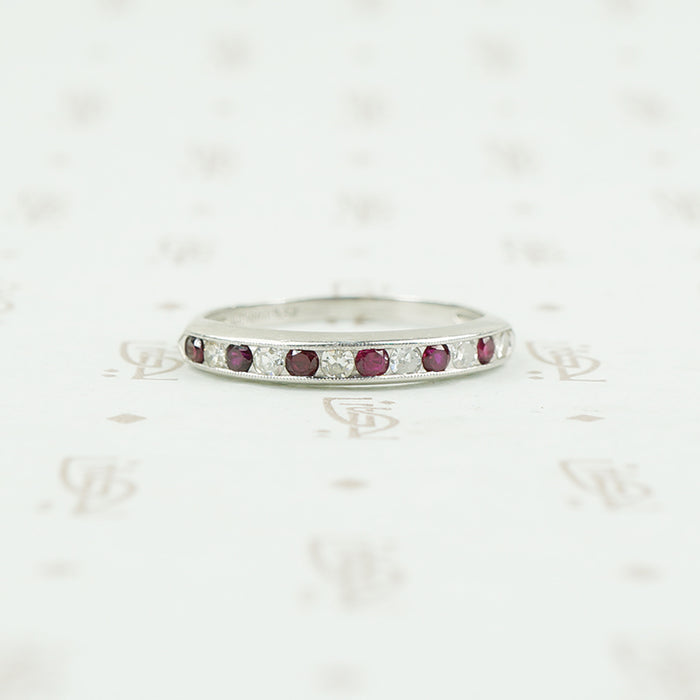 Platinum ruby and diamond band 1940's