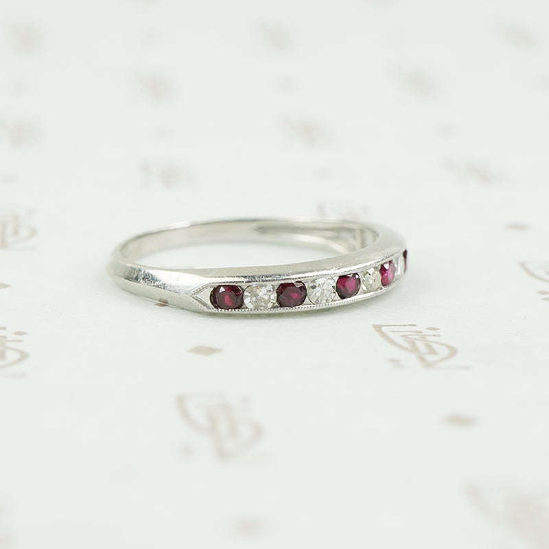 Platinum ruby and diamond band 1940's