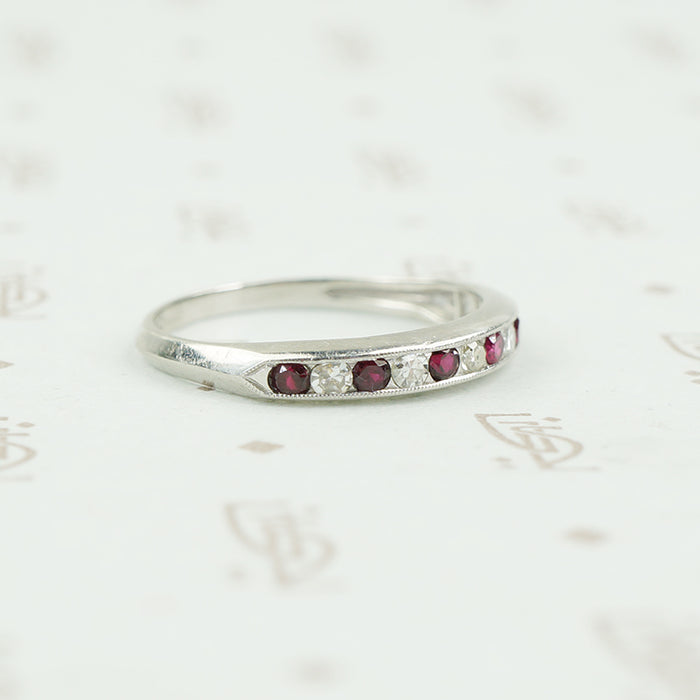 Platinum ruby and diamond band 1940's