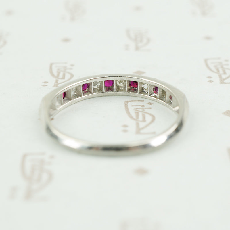 Platinum ruby and diamond band 1940's back view
