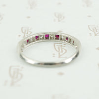 Platinum ruby and diamond band 1940's back view