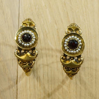 Poissarde 18k Gold Earrings Garnet and Pearl