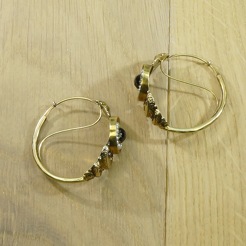 Poissarde 18k Gold Earrings Garnet and Pearl