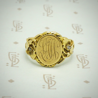 diamond set poppy signet ring 14k gold