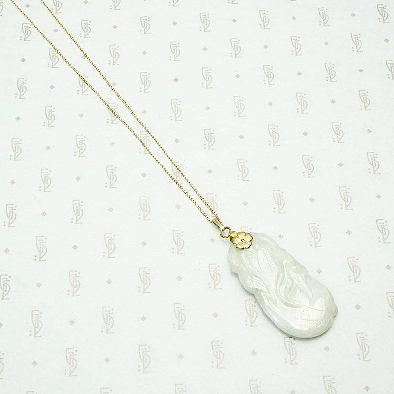 Pale Celadon Jade Carved Plums Necklace
