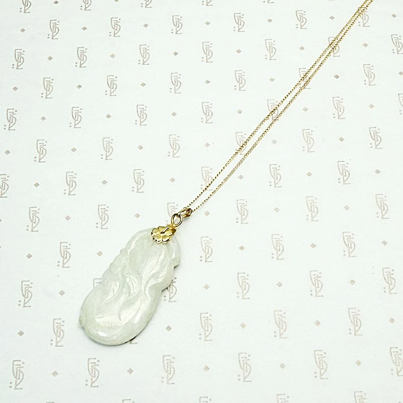 Pale Celadon Jade Carved Plums Necklace