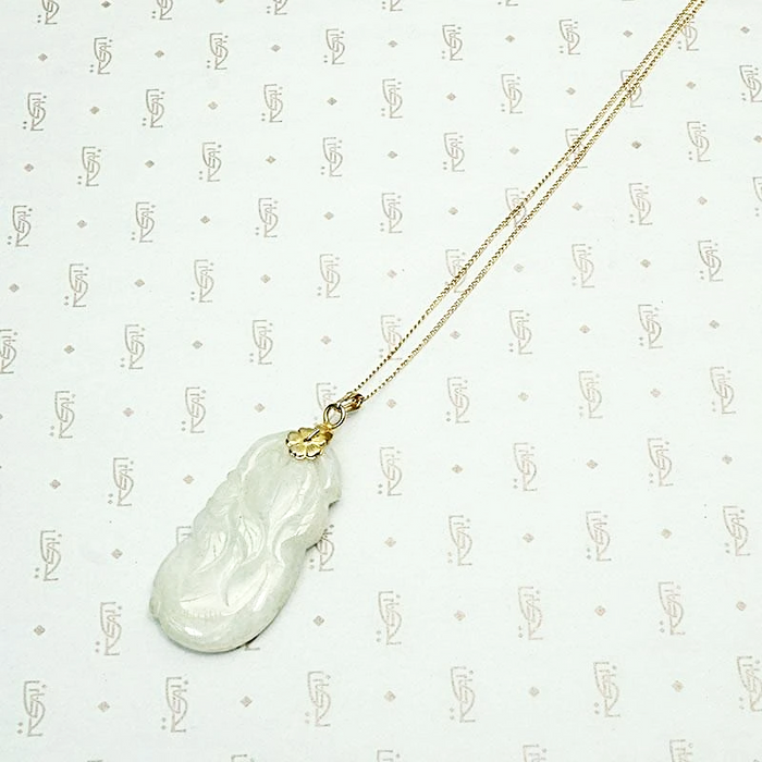 Pale Celadon Jade Carved Plums Necklace