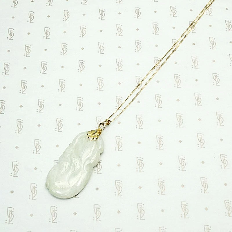 Pale Celadon Jade Carved Plums Necklace