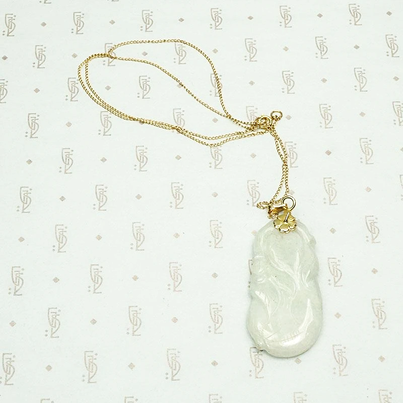 Pale Celadon Jade Carved Plums Necklace