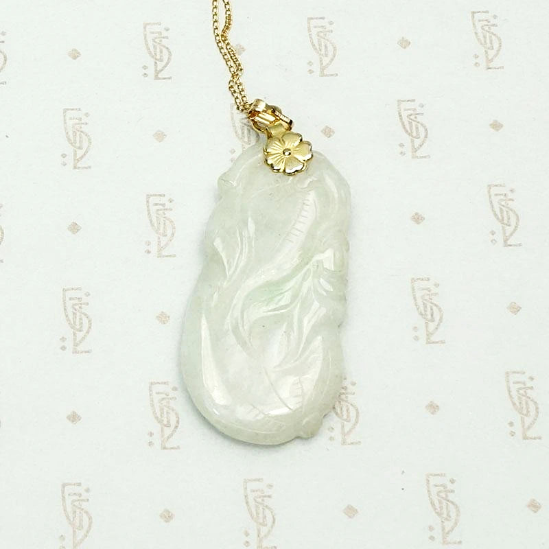 Pale Celadon Jade Carved Plums Necklace