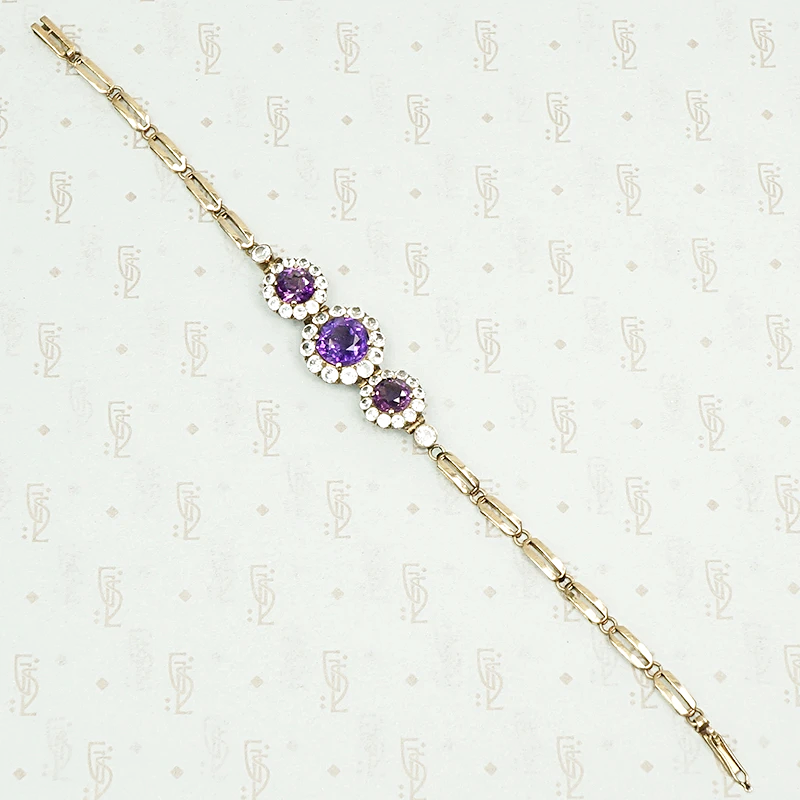 Cheerful White Sapphire and Amethyst Flower Bracelet