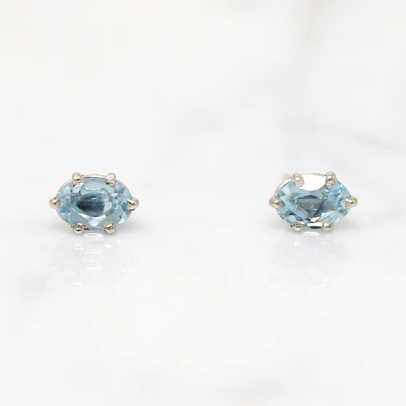 Glacial Blue Oval Aquamarines in White Gold Studs by 720