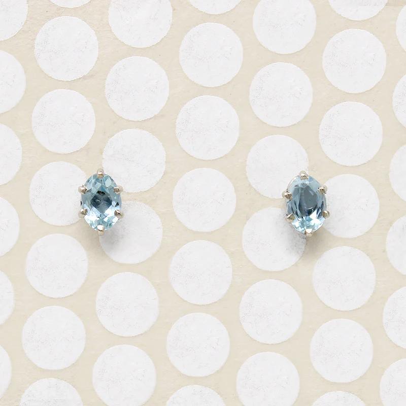 Glacial Blue Oval Aquamarines in White Gold Studs by 720