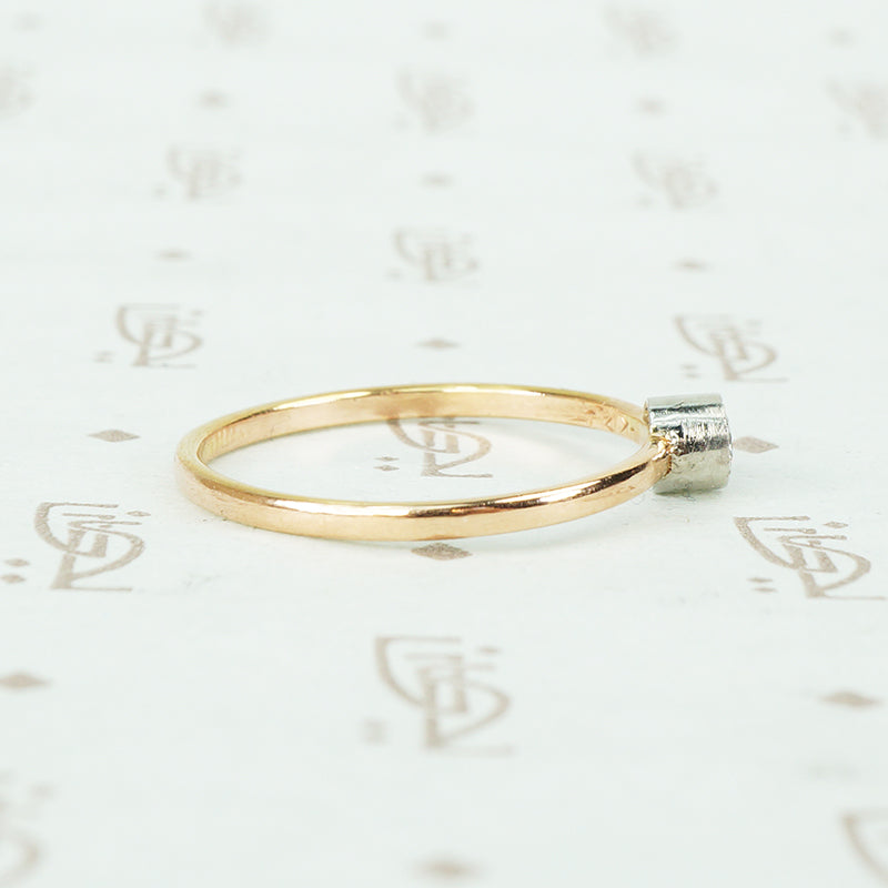 recycled rose gold and bezel platinum tiny diamond engagement ring