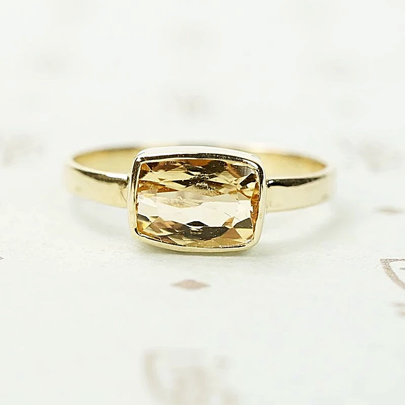Cushion Cut Imperial Topaz Ring in 14k Yellow Gold