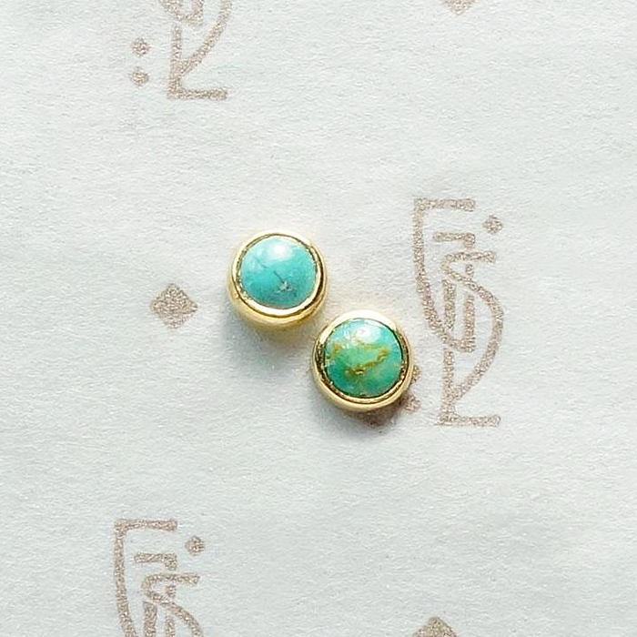 Small Vintage Turquoise Studs in Recycled Gold