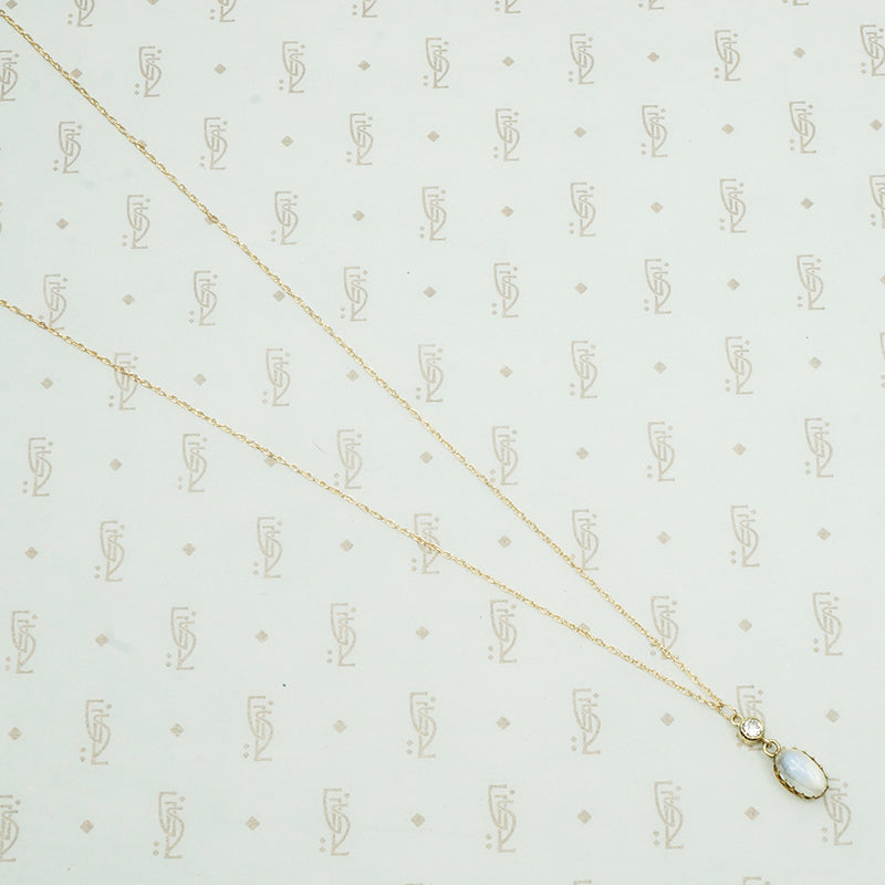 antique moonstone and vintage diamond 14k yellow gold necklace