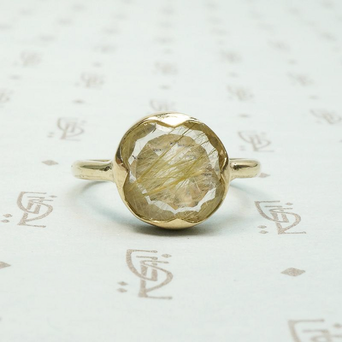Golden Rutilated Quartz in Handmade Ring