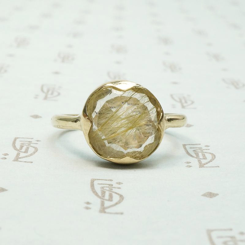Golden Rutilated Quartz in Handmade Ring