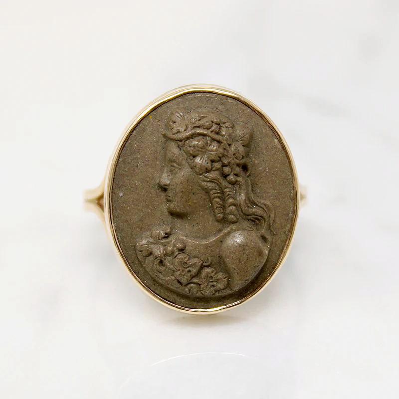 Goddess of Wine Antique Lava Cameo in Gold Ring