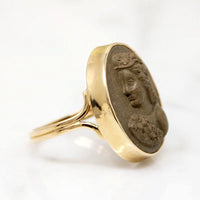 Goddess of Wine Antique Lava Cameo in Gold Ring