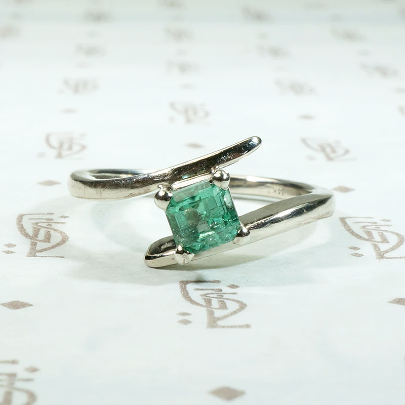 Fresh Green Emerald Cut Emerald Crossover Ring by 720