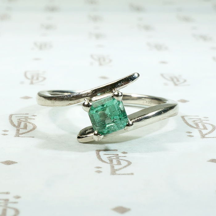 Fresh Green Emerald Cut Emerald Crossover Ring by 720