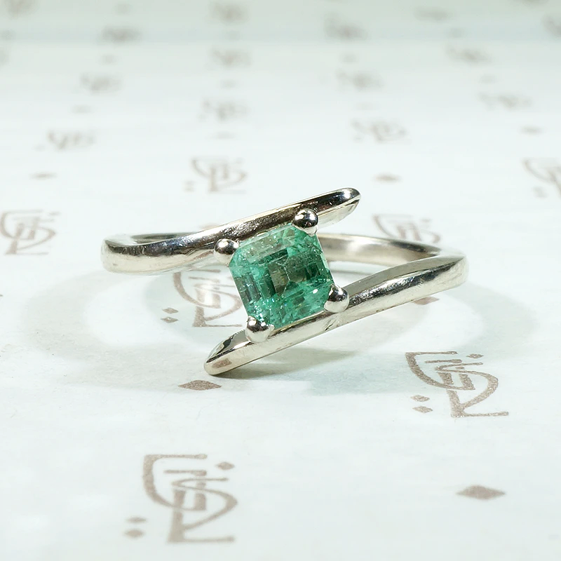 Fresh Green Emerald Cut Emerald Crossover Ring by 720