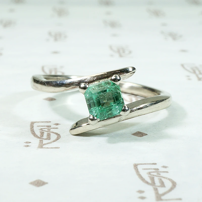 Fresh Green Emerald Cut Emerald Crossover Ring by 720