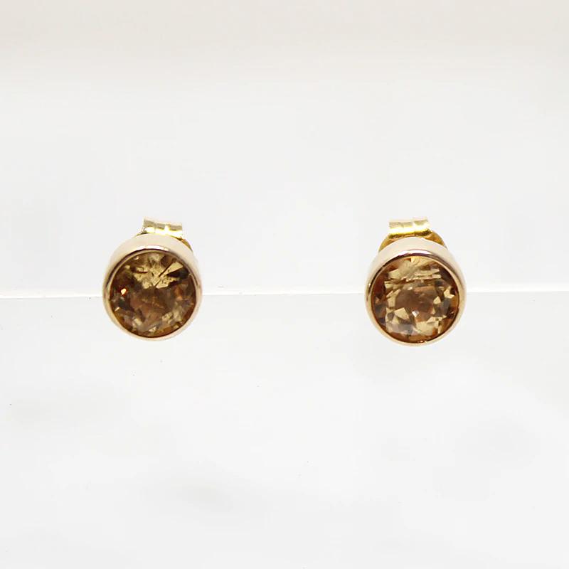 Gold Bezel Set Imperial Topaz Studs