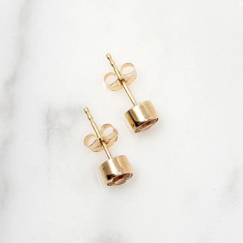 Gold Bezel Set Imperial Topaz Studs
