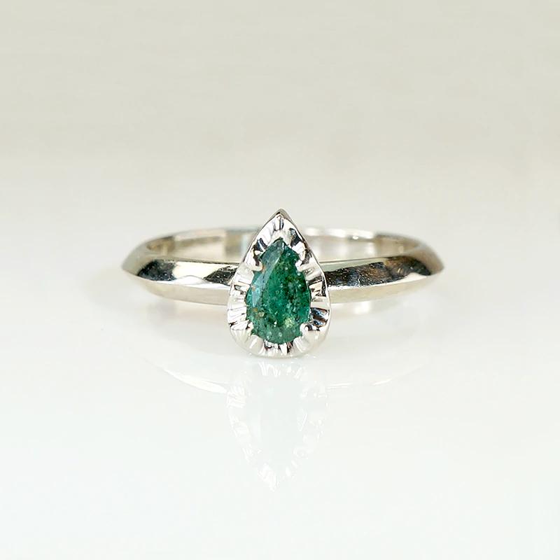 Vibrant Pear Cut Emerald Solitaire by 720