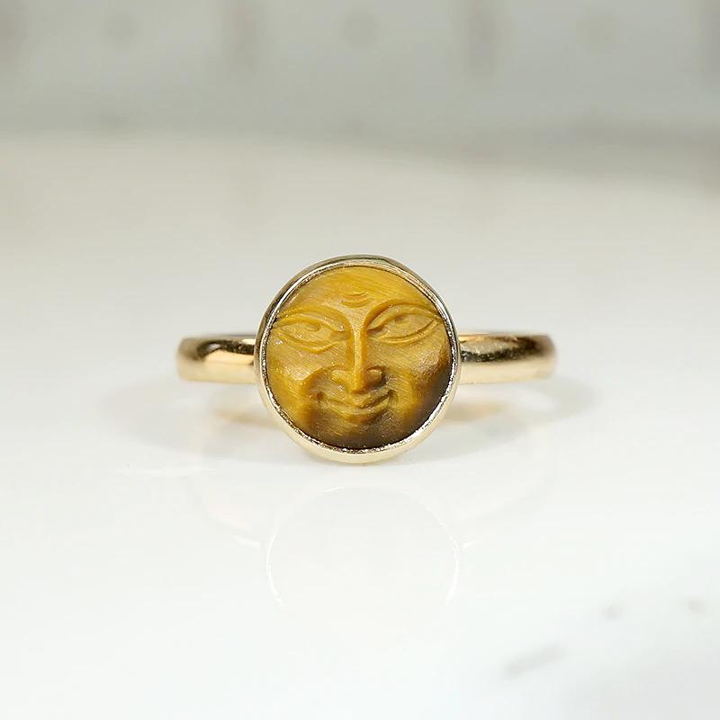 Whimsical Man in the Moon Tigers Eye Ring by 720
