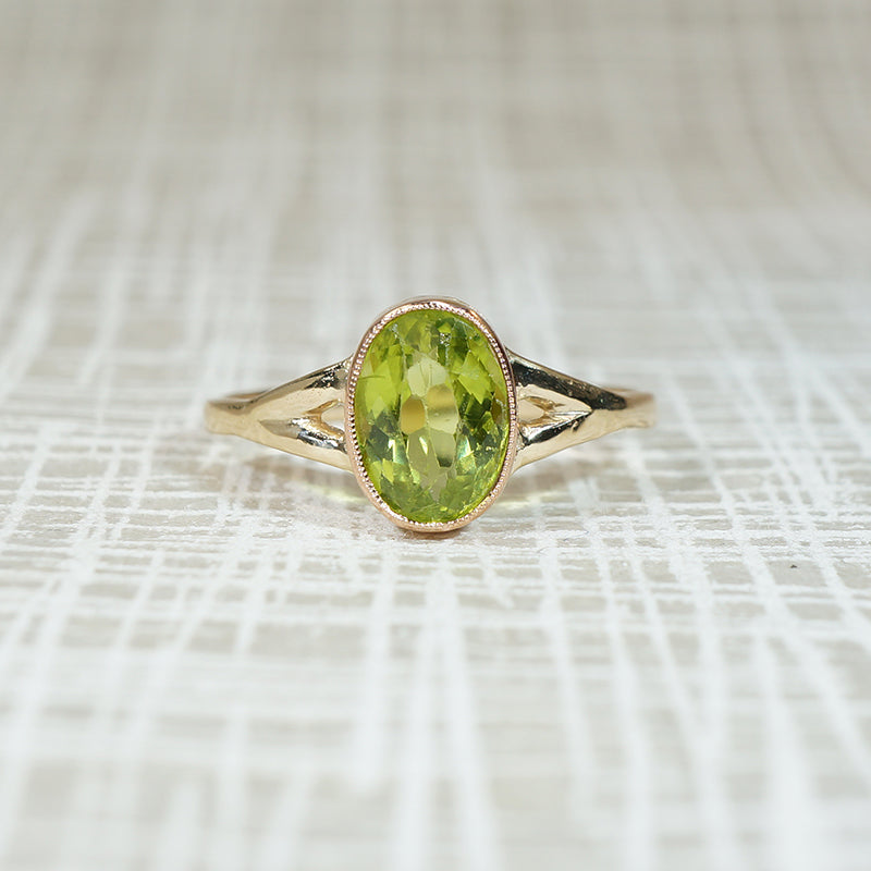 Lively Antique Peridot & Bezel Gold Ring by 720