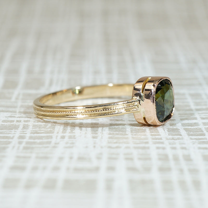 Stunning Chrome Tourmaline in Engraved Gold Ring by 720