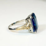 Gorgeous Sapphire Triplet in Engraved Two Tone RingGorgeous Sapphire Triplet in Engraved Two Tone Ring
