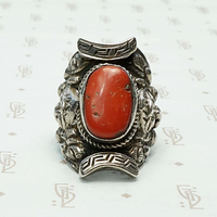 Repoussé Dragon Antique Tibetan Coral Ring