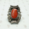 Repoussé Dragon Antique Tibetan Coral Ring
