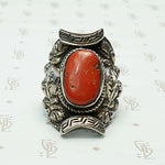 Repoussé Dragon Antique Tibetan Coral Ring