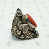 Repoussé Dragon Antique Tibetan Coral Ring