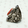 Repoussé Dragon Antique Tibetan Coral Ring