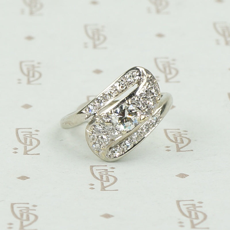 Diamond Swirl Cocktail Ring in White Gold