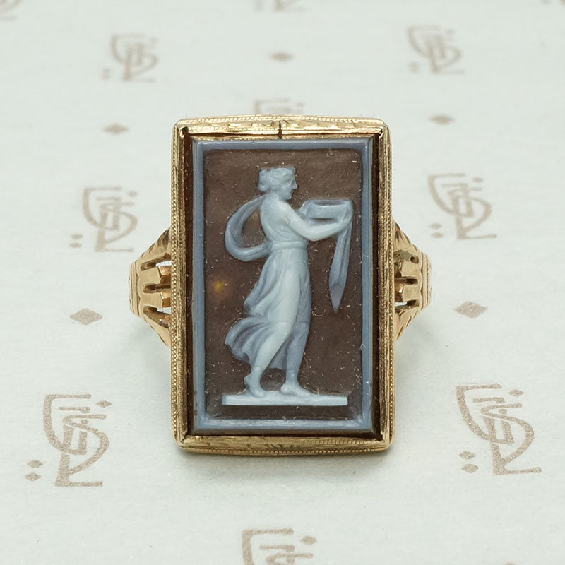 Victorian Hard Stone Grecian Goddess Cameo Ring
