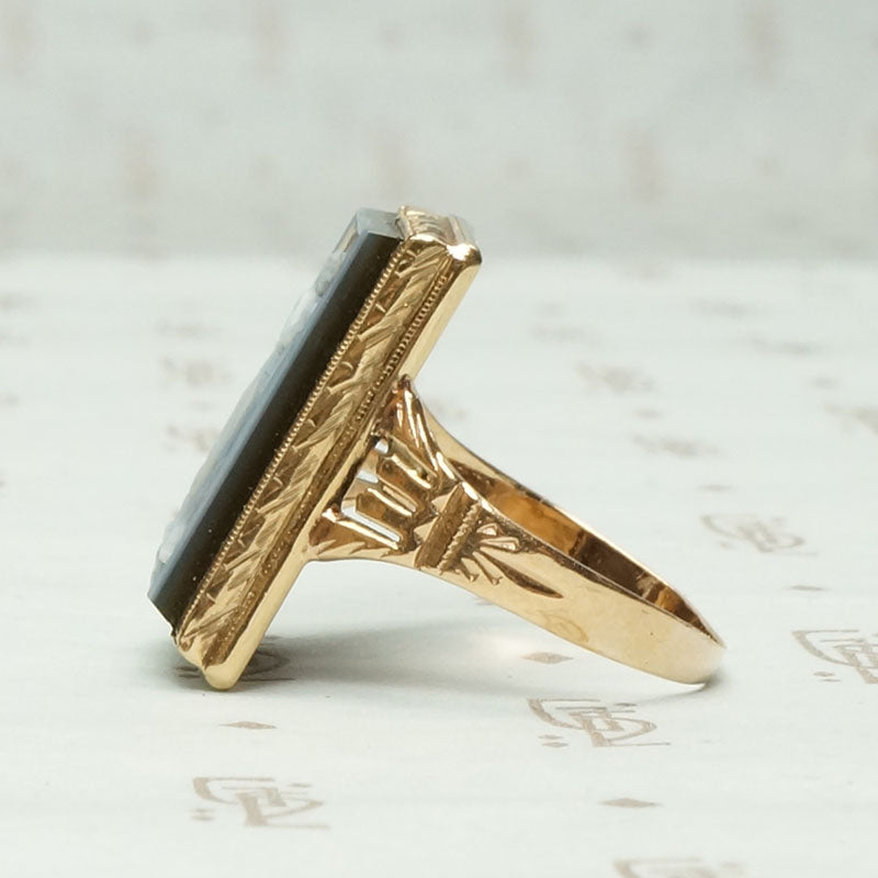 Victorian Hard Stone Grecian Goddess Cameo Ring