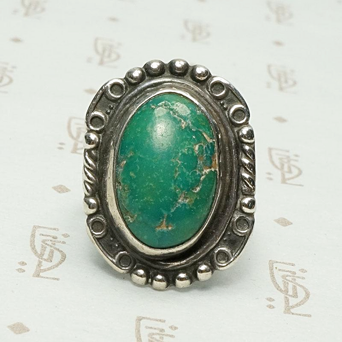 Beautiful Green Turquoise Ring with Rocker Designs