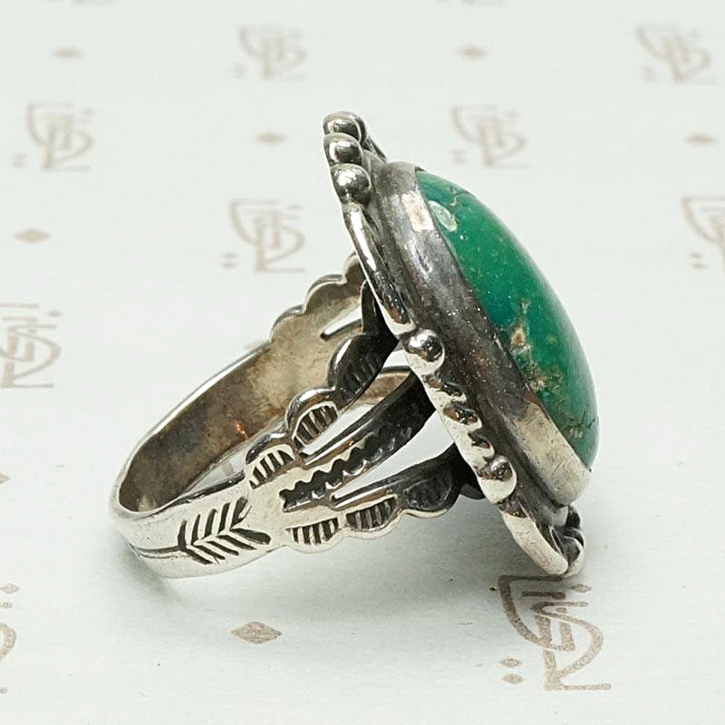 Beautiful Green Turquoise Ring with Rocker Designs